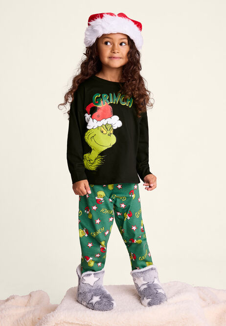 Unisex Kids Black & Green Grinch Christmas Family Pyjama Set