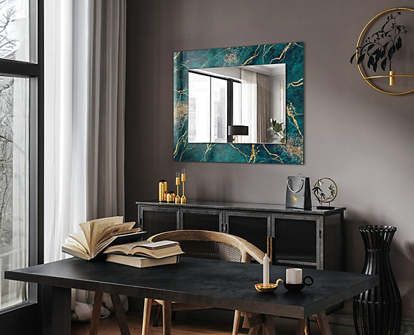 Miroir Décoratif Tulup 80x60 cm Marbre Vert Pour Salon Avec Cadre Imprimé