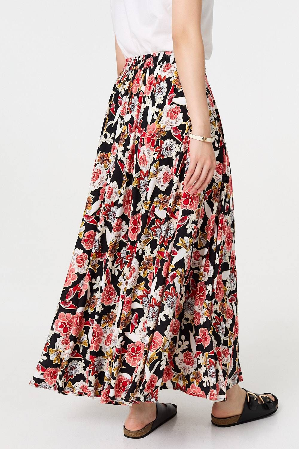 Izabel London Floral High Waist A-Line Maxi Skirt