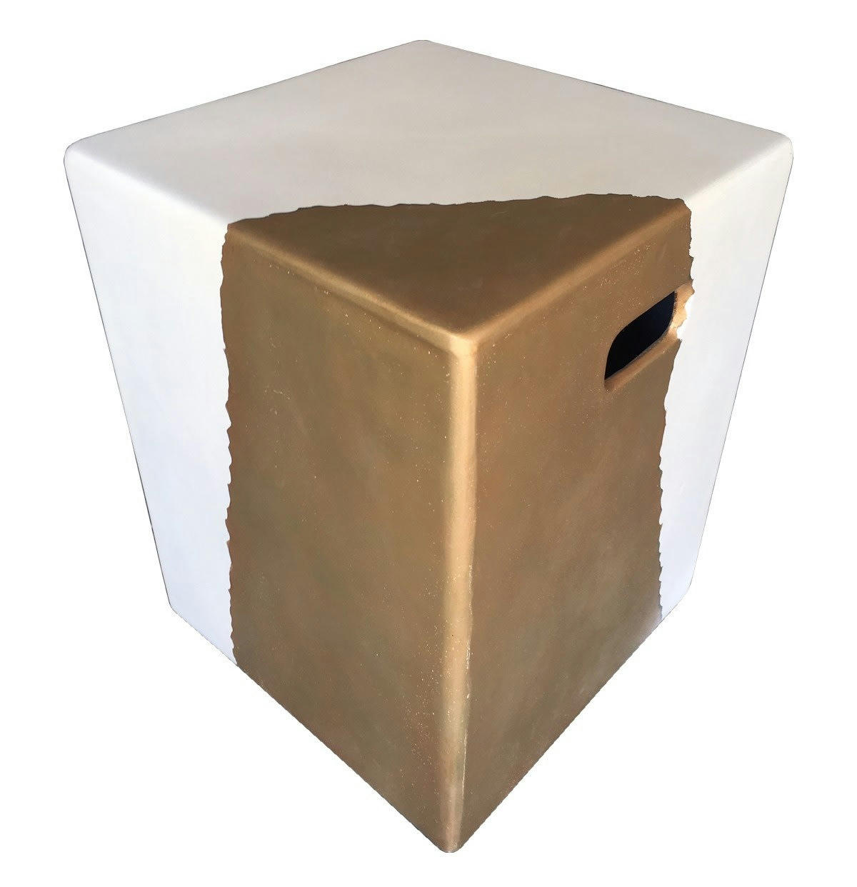 CUBE OR - Bout de canapé béton blanc et or