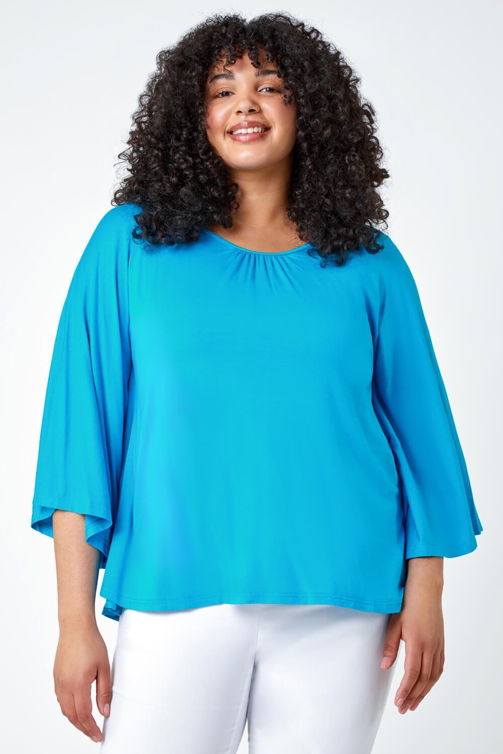 Roman Curve Stretch Jersey Cape Sleeve Top