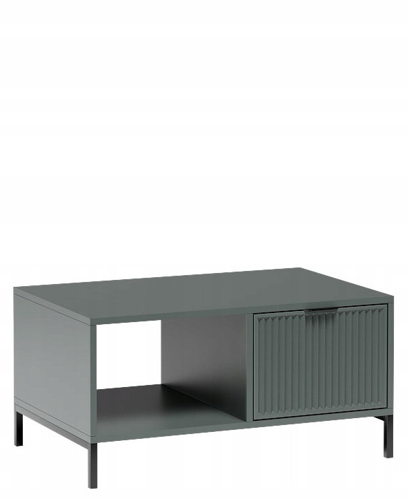 Zielona Ława 90 cm Stolik Szuflada Ryfle Metalowe Nóżki LINK