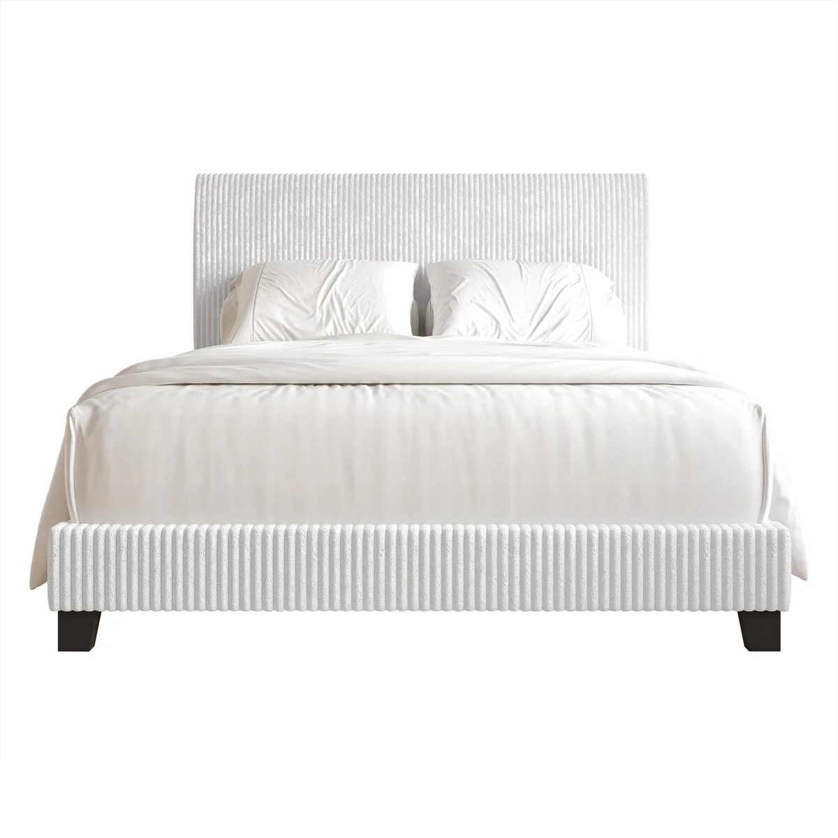 CraftPorch Corduroy 4-pieces Mid-Century Modern White Bed with Light Grey Furniture Bedroom Set