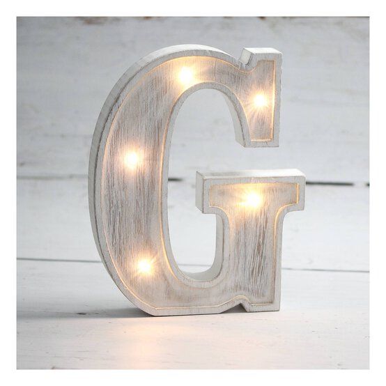 White-Washed Wooden LED Letter G 21cm