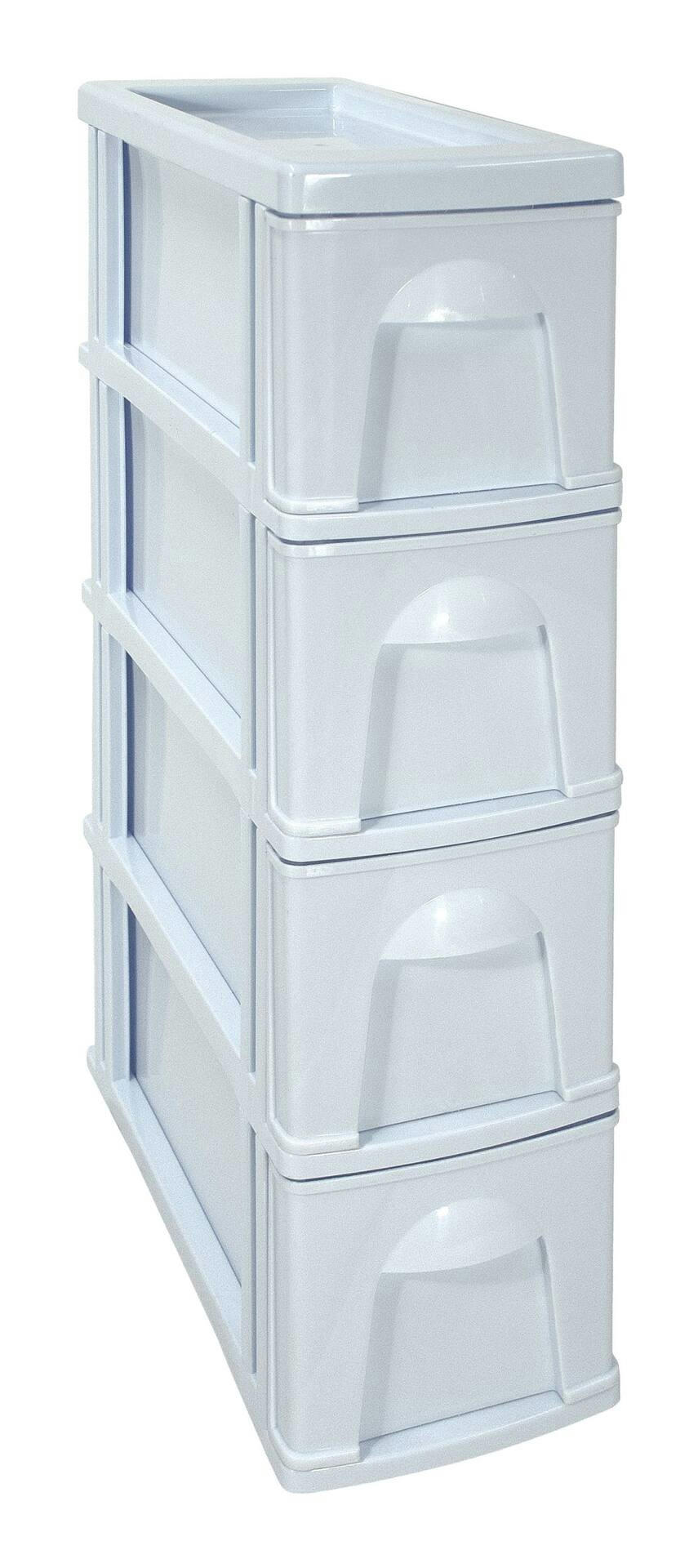 type A Prima Slim White Frame 4-Drawer Storage Tower/Cart with Wheels, 29-in