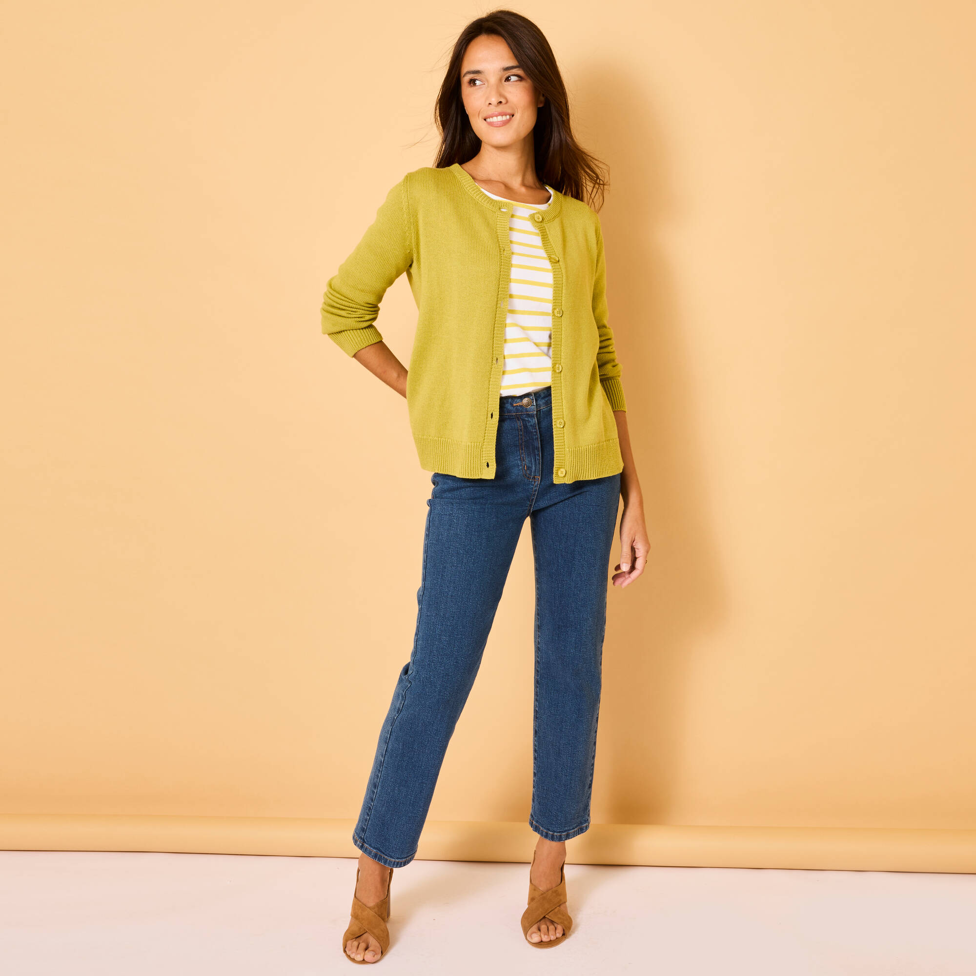 Cardigan boutonné, coton mélangé