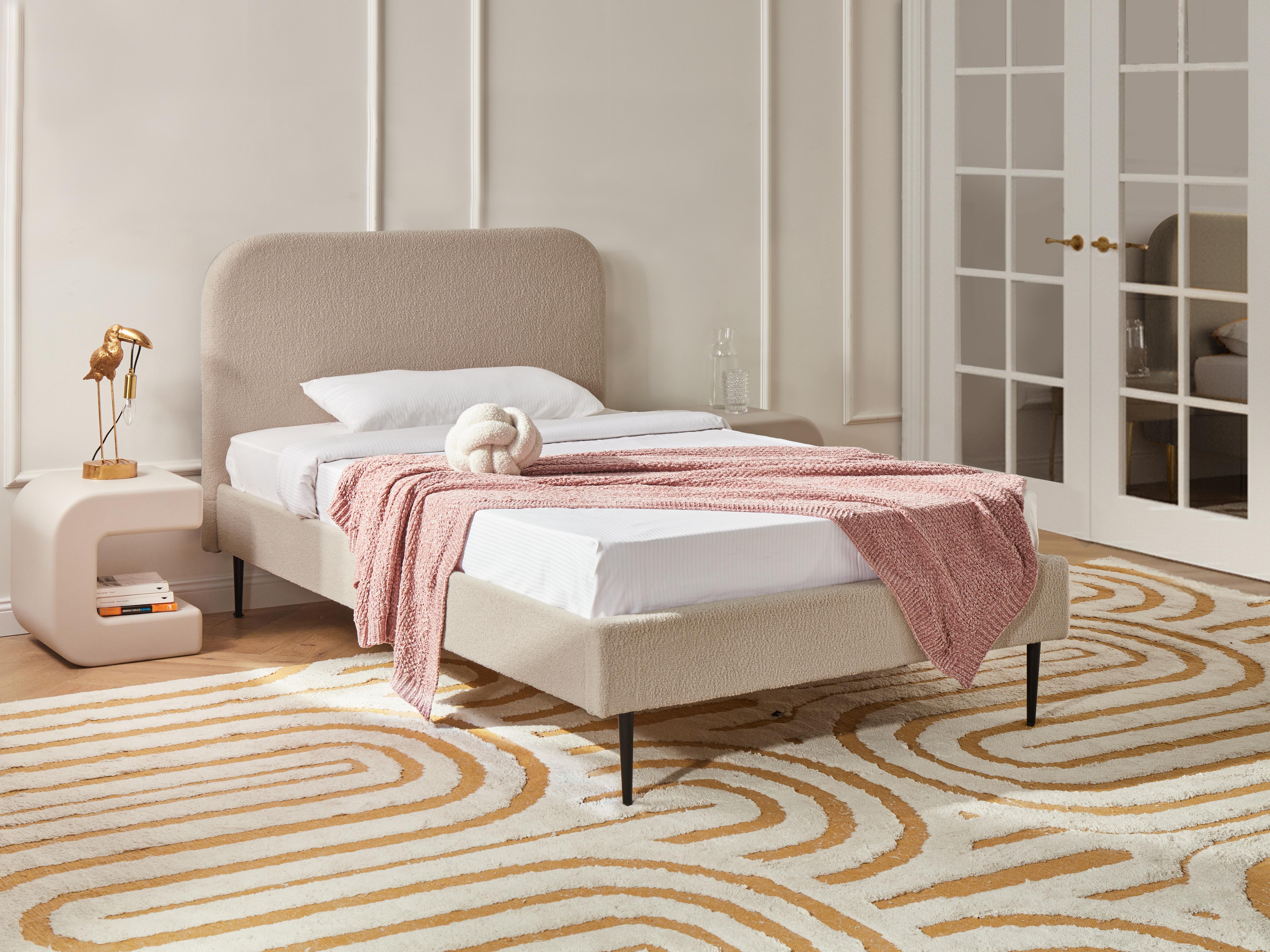 Bed Boucle FLAYAT 120 x 200 cm (EU Small Double) Light Beige