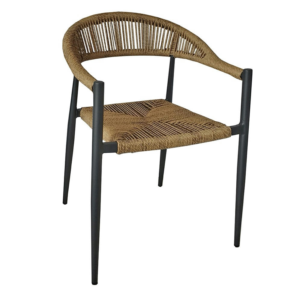 CASAMANCE - Fauteuil alu anthracite et corde tressée naturelle