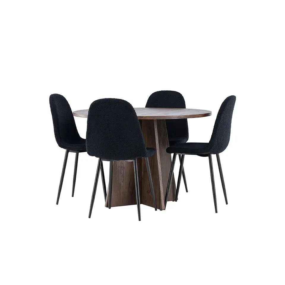 Hioshop Bootcut eethoek tafel &Oslash;110cm en 4 teddy stoelen mocca