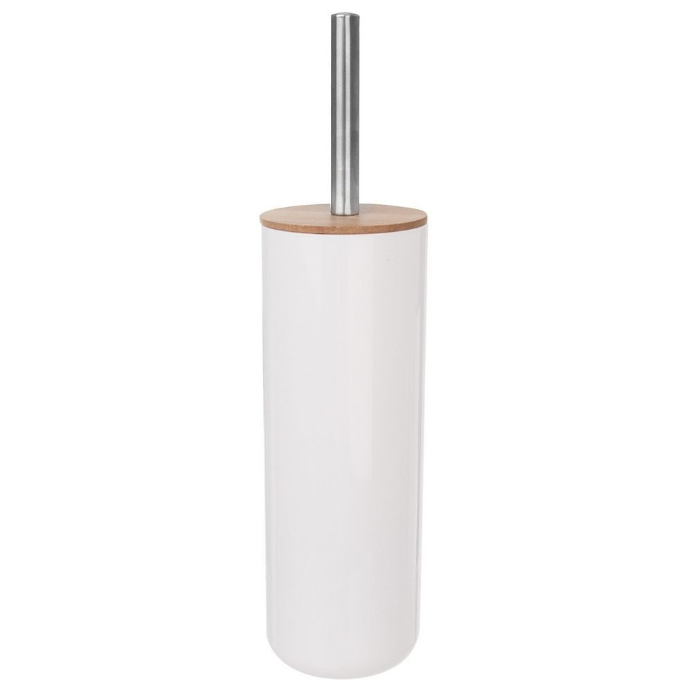 Szczotka do toalety z pojemnikiem bambusowa WC biała 37 cm