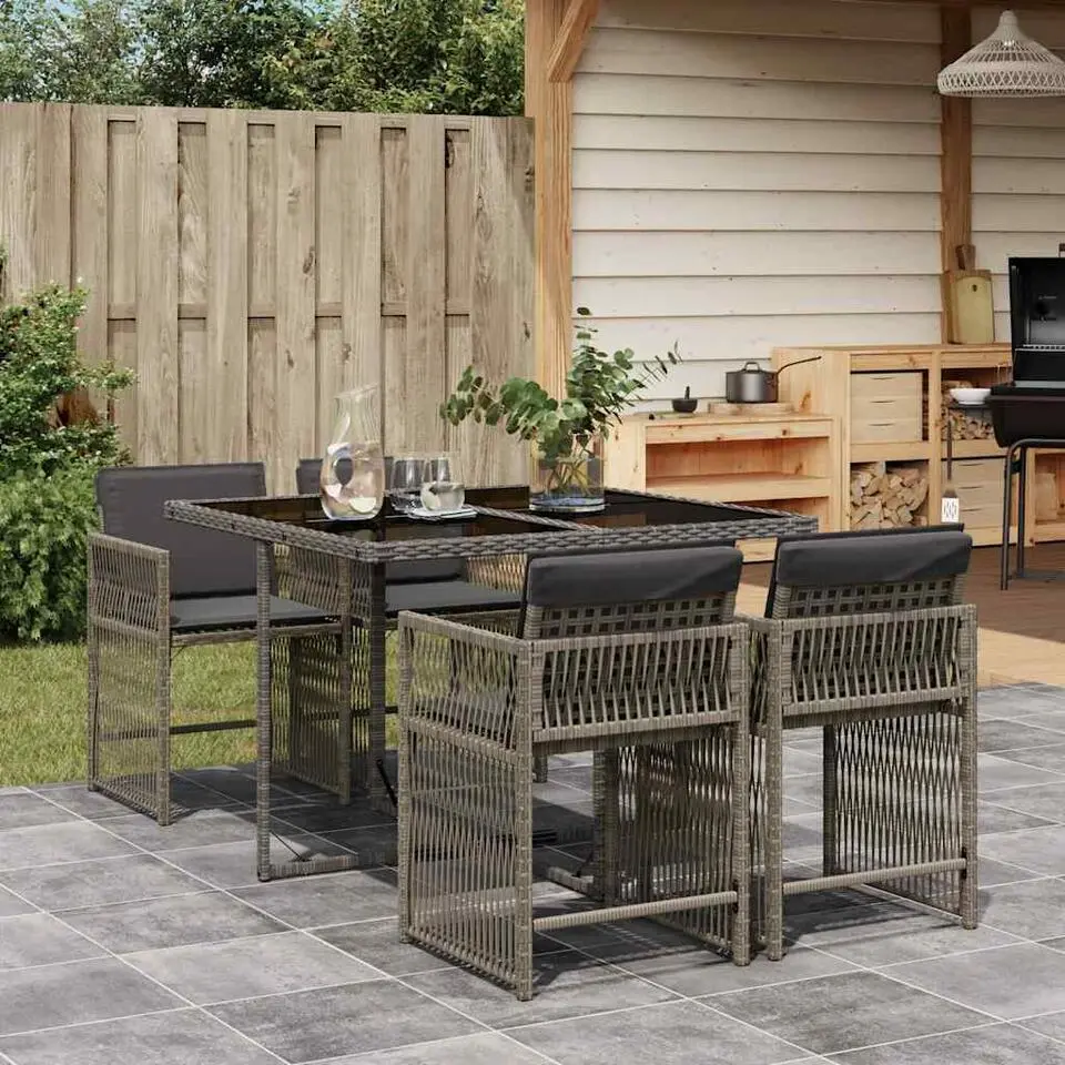 vidaXL - 5-delige Tuinset donkergrijs kussens - PE rattan en staal - 110x106 cm