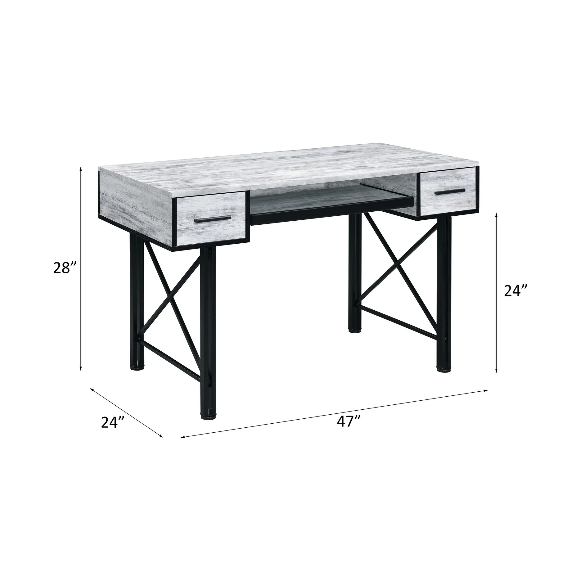 Settea Antique White & Black Finish Computer Desk