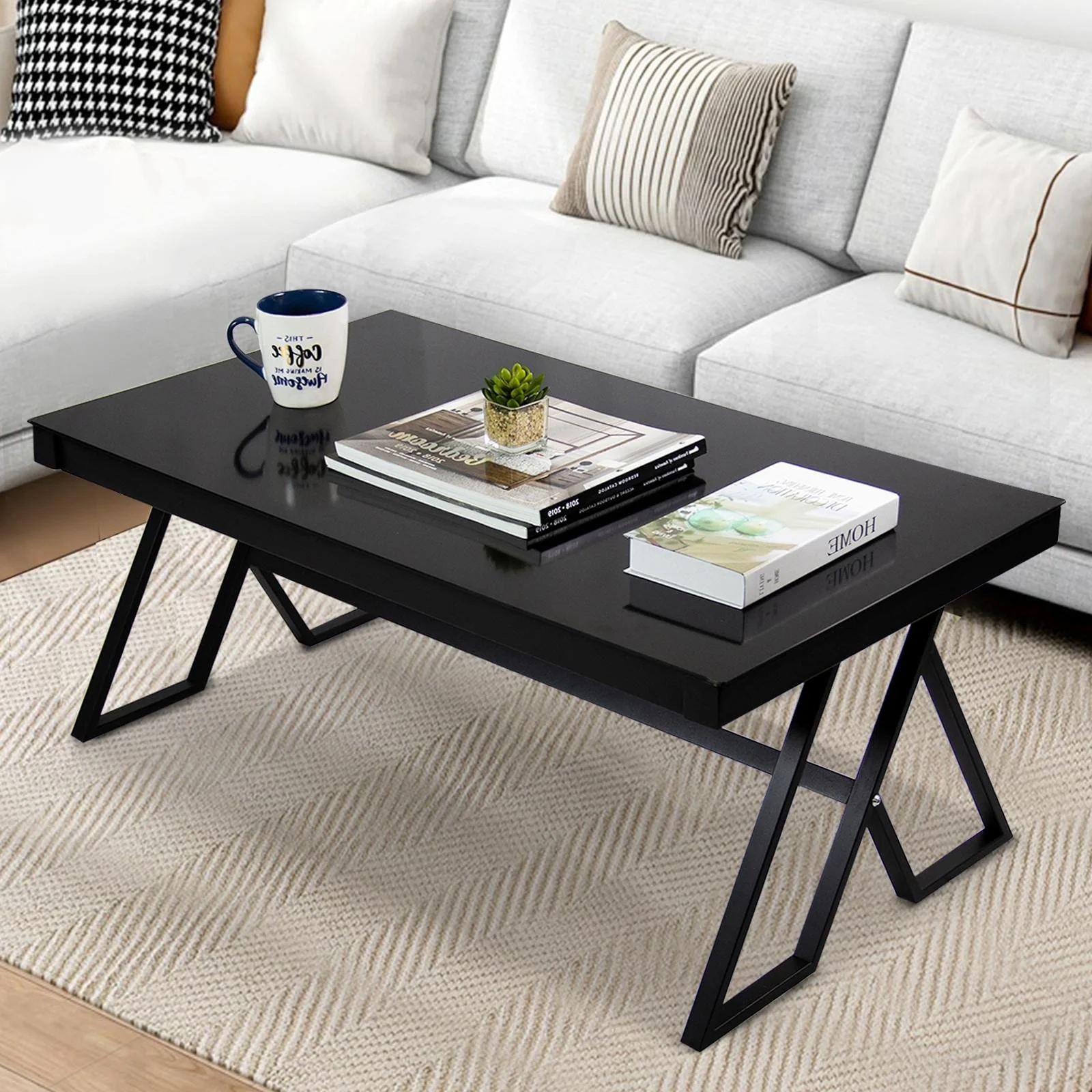 46 Tempered Glass Tabletop Metal Wrough Coffee Table Living Room