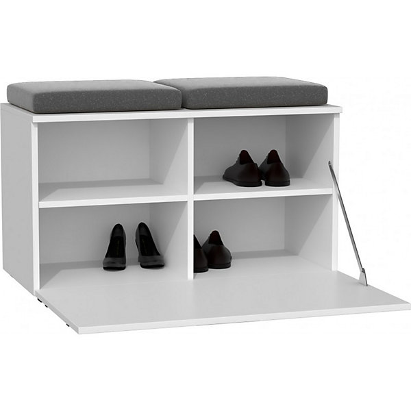 ALMORA - Meuble à chaussures - 4 niches   2 coussins - 85x45x35 cm - Banc à chaussures - BLANC