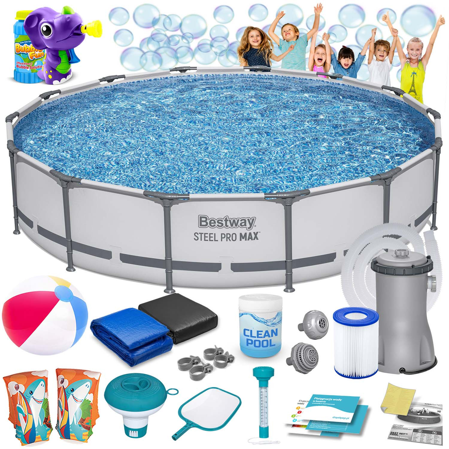 Basen stelażowy ogrodowy okrągły 427x84cm Bestway zestaw 17w1 z pompą 2026