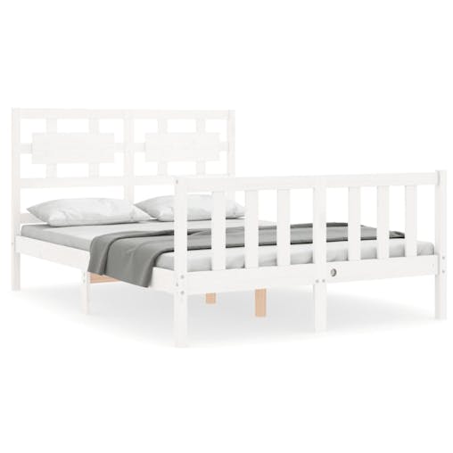 NNEVL Bed Frame with Headboard White 137x187 cm Double Solid Wood