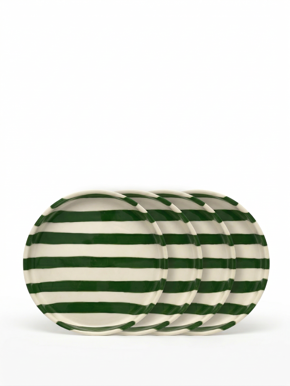 vtwonen - Gebaksbord - Strepen - Groen - Keramiek - 13cm - Set van 4