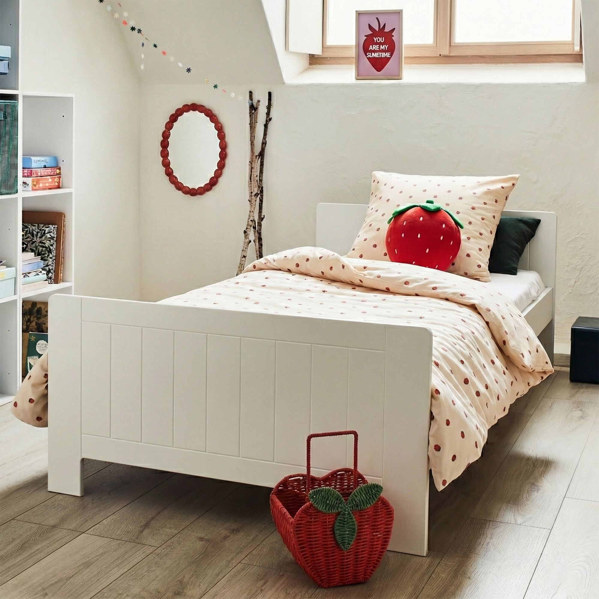 FRAISE - Housse de couette enfant 140x200cm et 1 taie d'oreiller 63x63cm motif fraise en coton - rouge