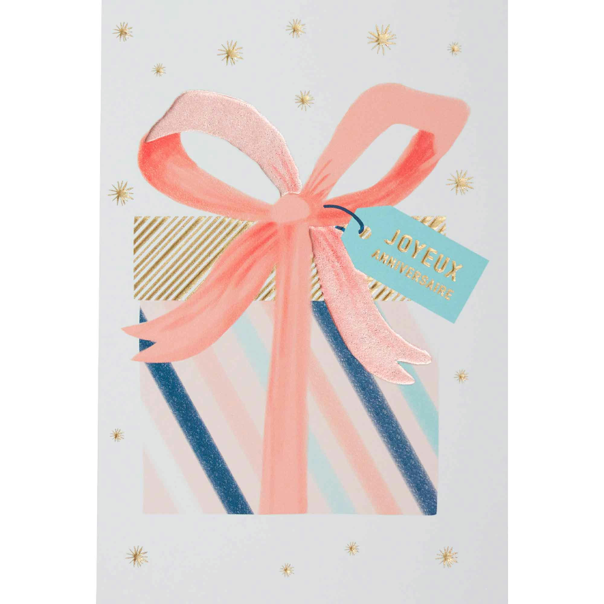 - Carte anniversaire paquet-cadeau pastel et or