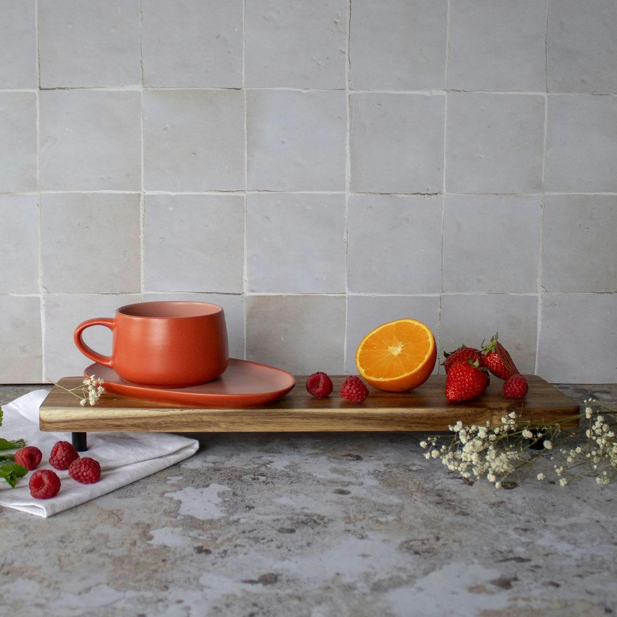 OUTO - Tasse à thé avec soucoupe en grès 30cl