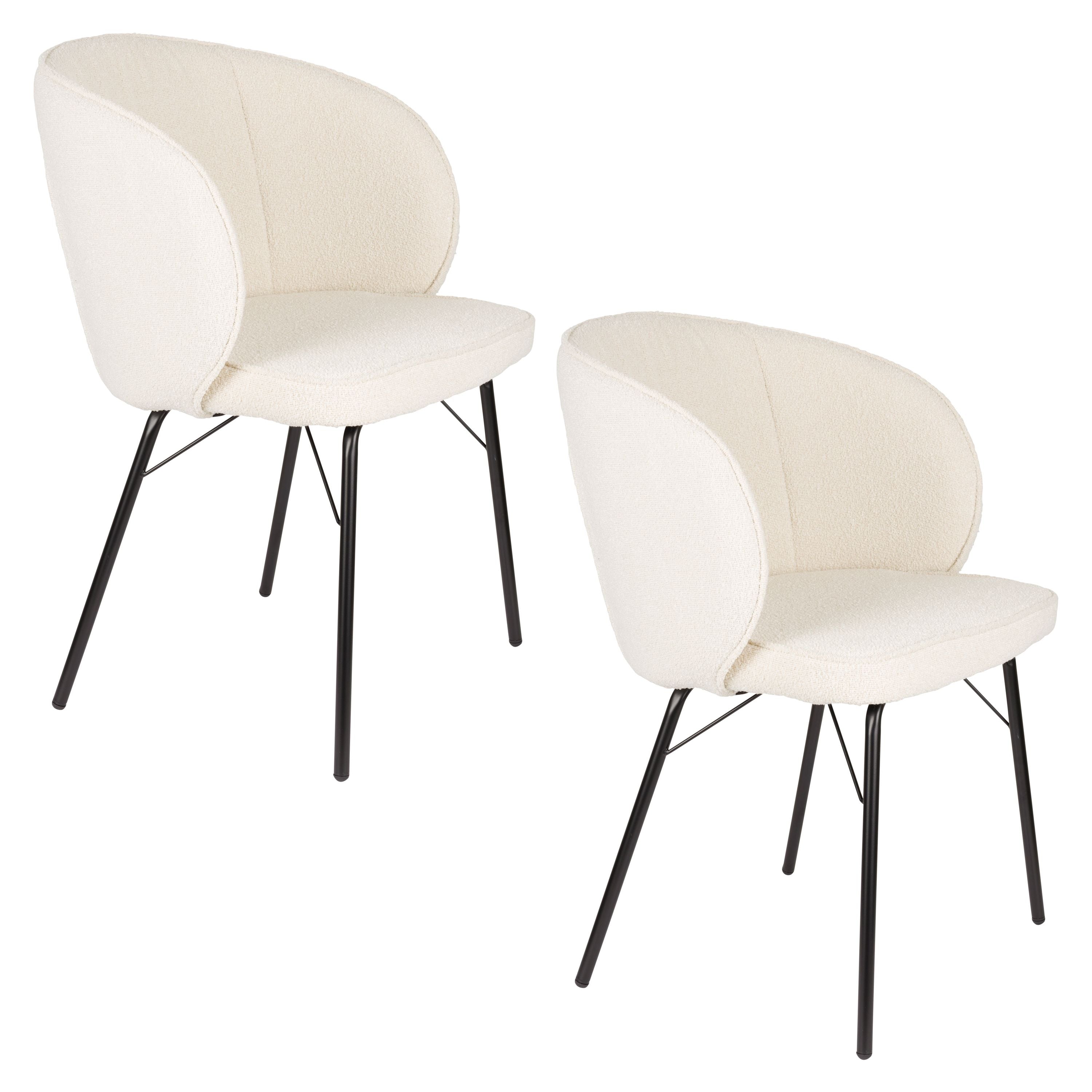 Housecraft Living Joa Eetkamerstoelen Bouclé Wit - Set van 2