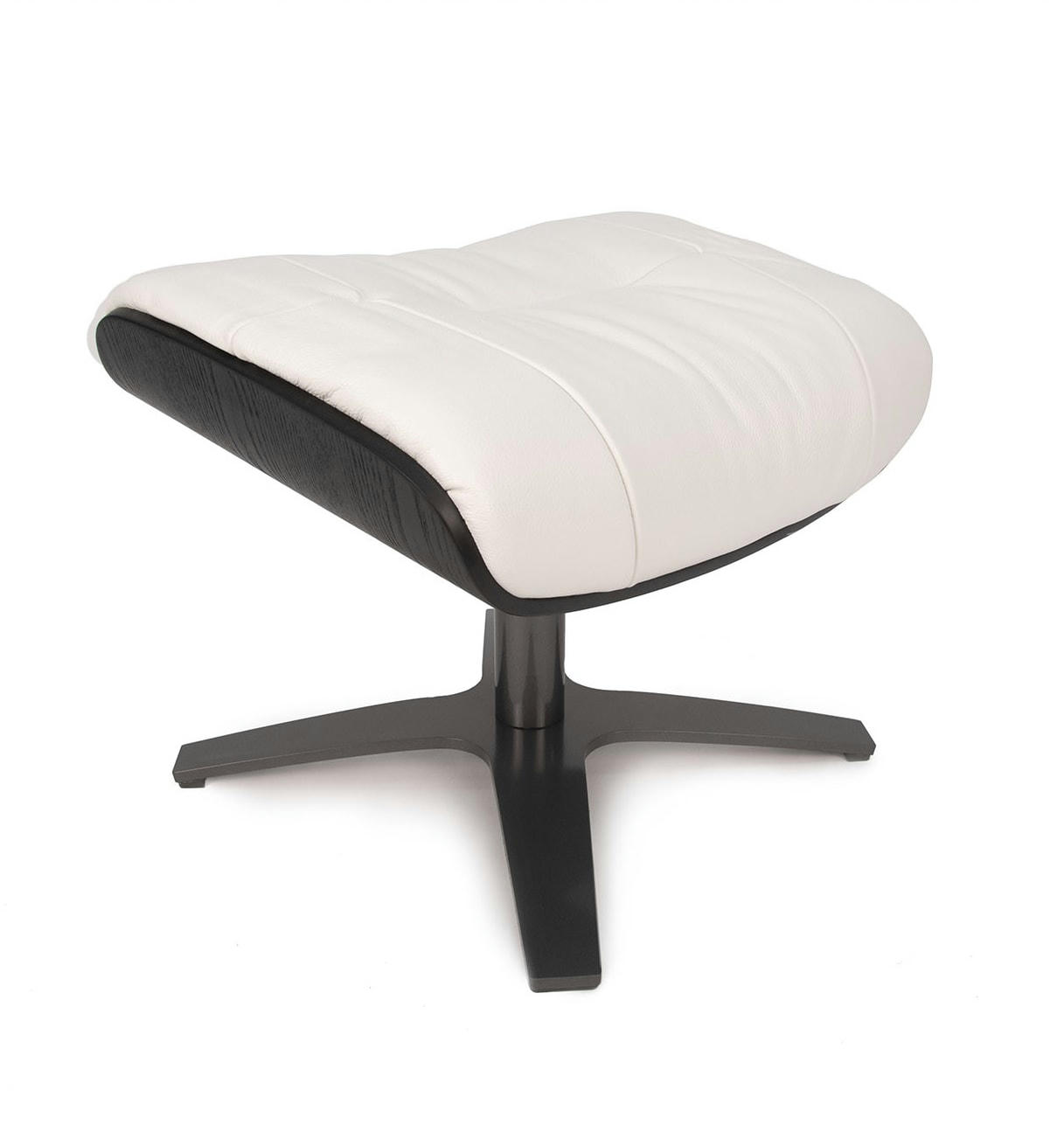 VÉGA - Pouf Cuir et Chêne Noir - Cuir Blanc