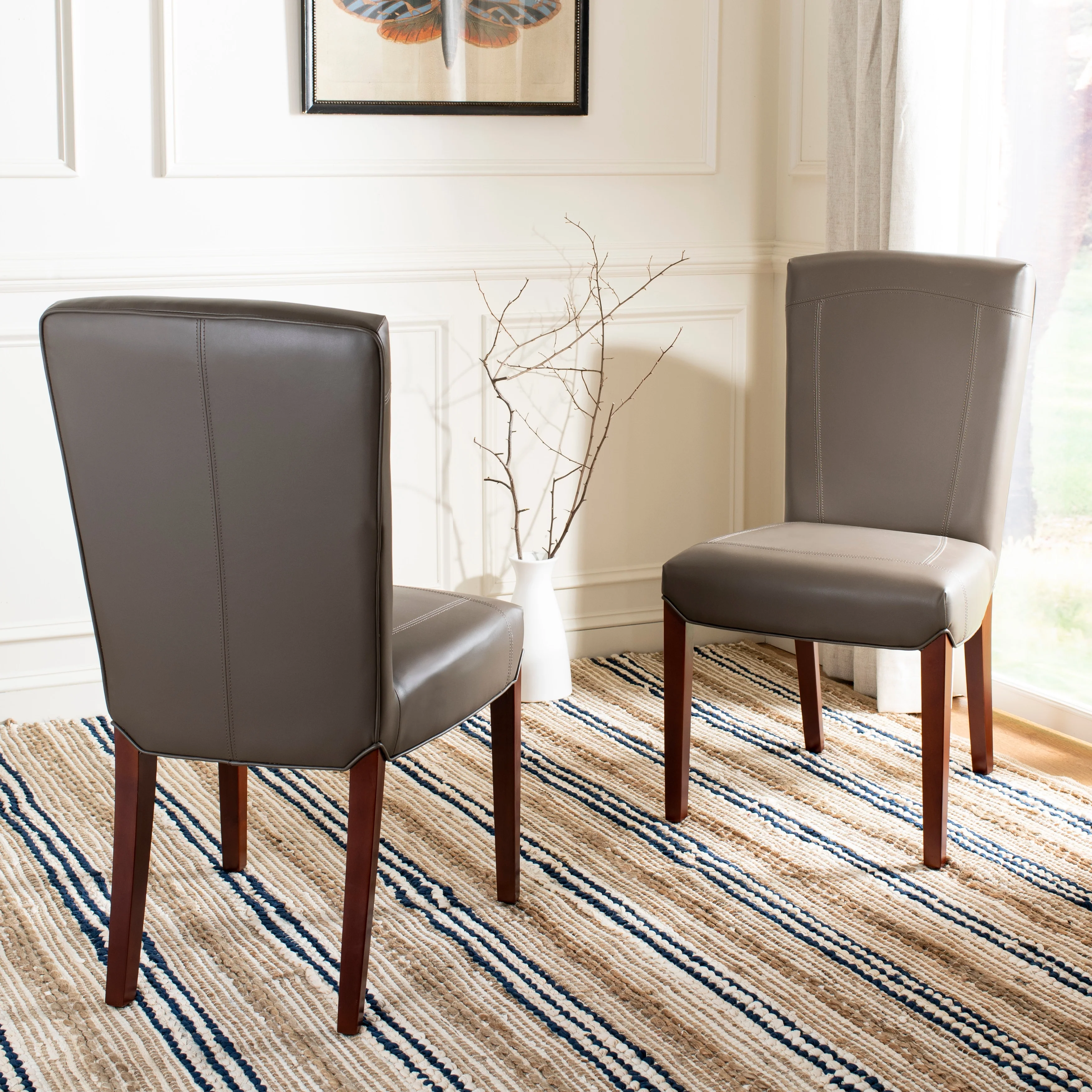SAFAVIEH Suzie Parsons Brown Marbled Leather Dining Chair (Set of 2) - 20.3 x 24.8 x 39.4 - 20Wx25Dx39H