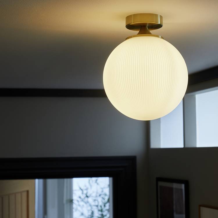 Habitat Ribbed Opal Glass Globe Ceiling Light - White