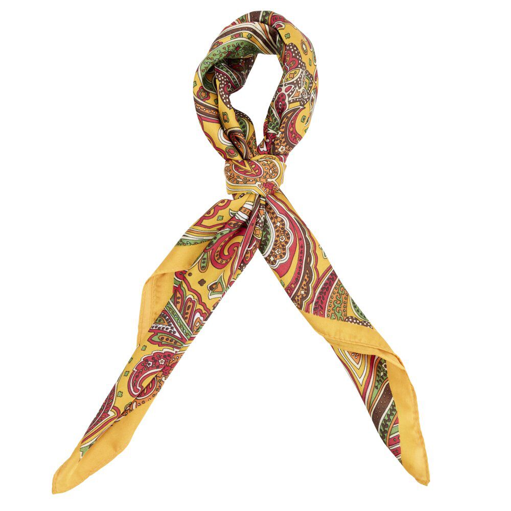 Foulard carré tissu imprimé jaune 45x45cm