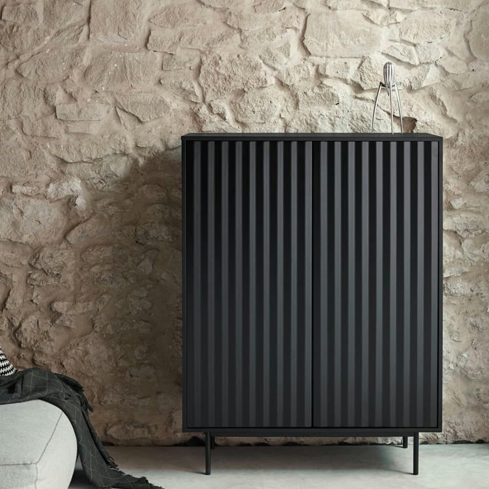 SIERRA - Buffet haut en bois 2 portes 2 tiroirs noir