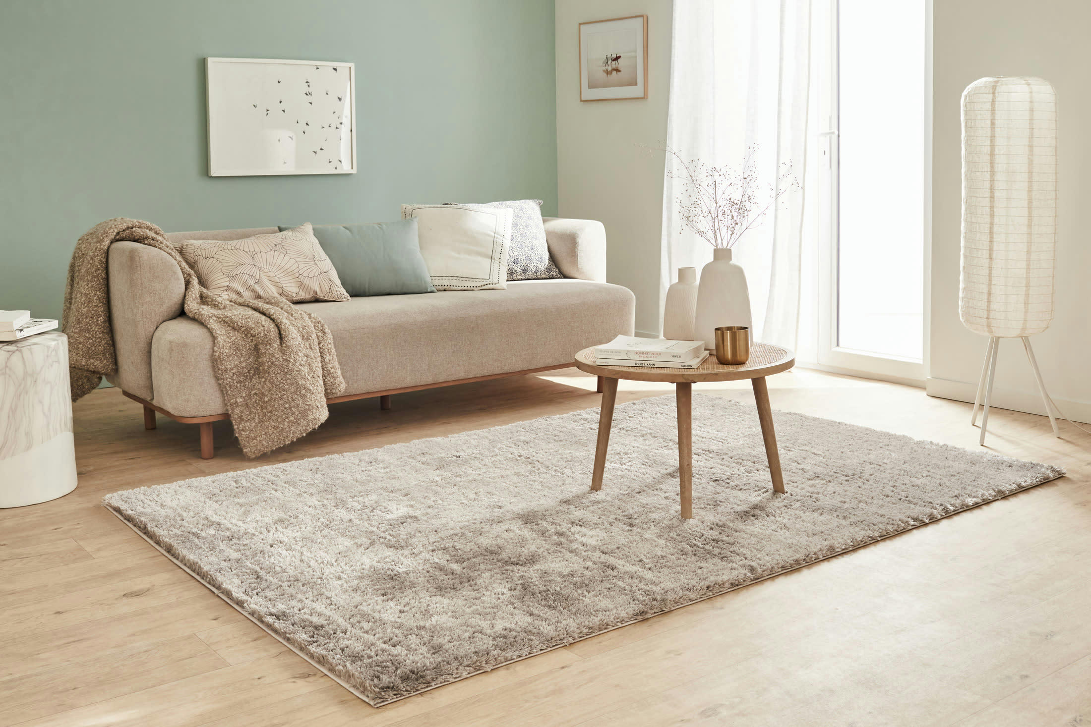 COSY - Tapis en polyester brillant motif uni taupe 200x290