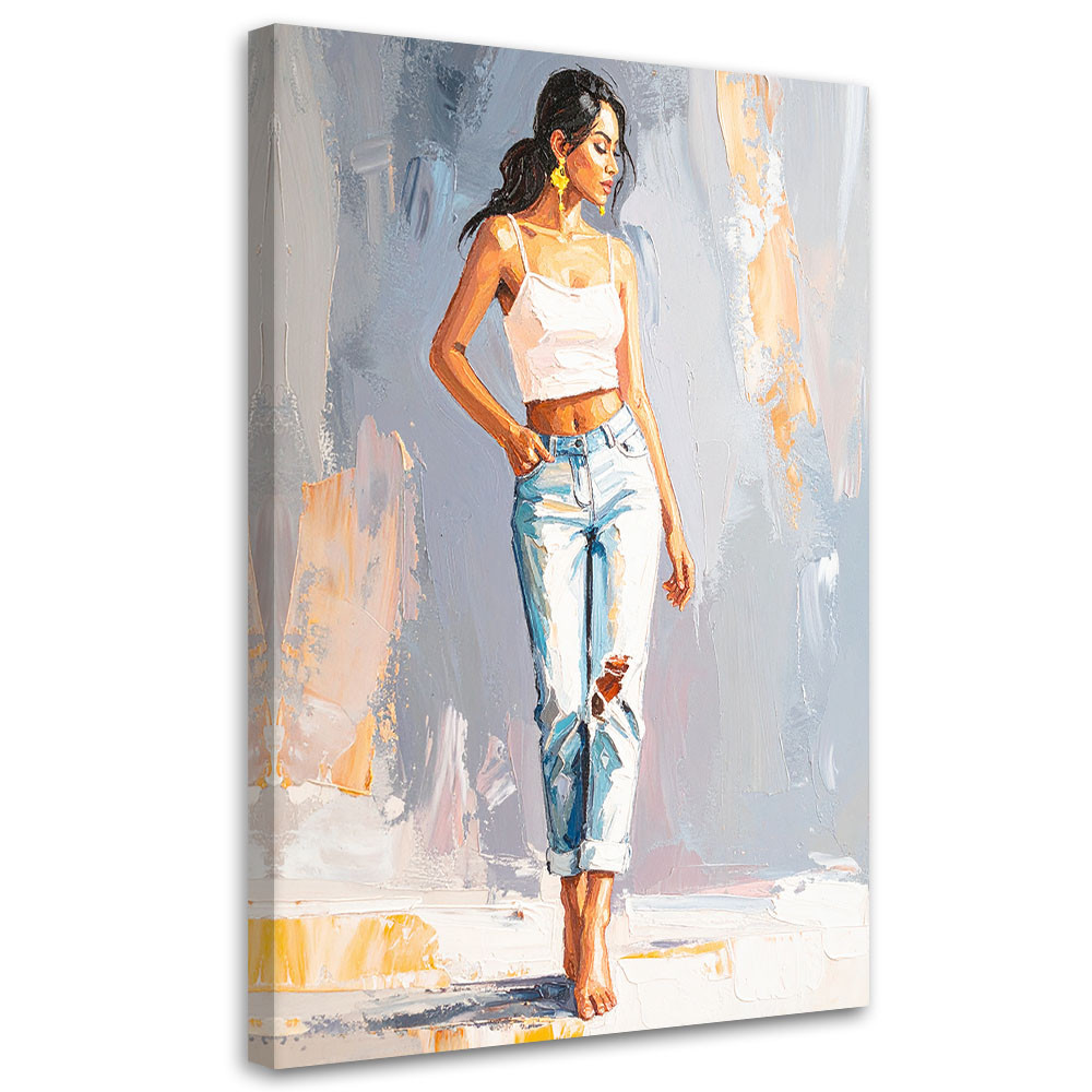 Feeby Obraz do salonu biura sypialni, Dziewczyna w dżinsach 40x60