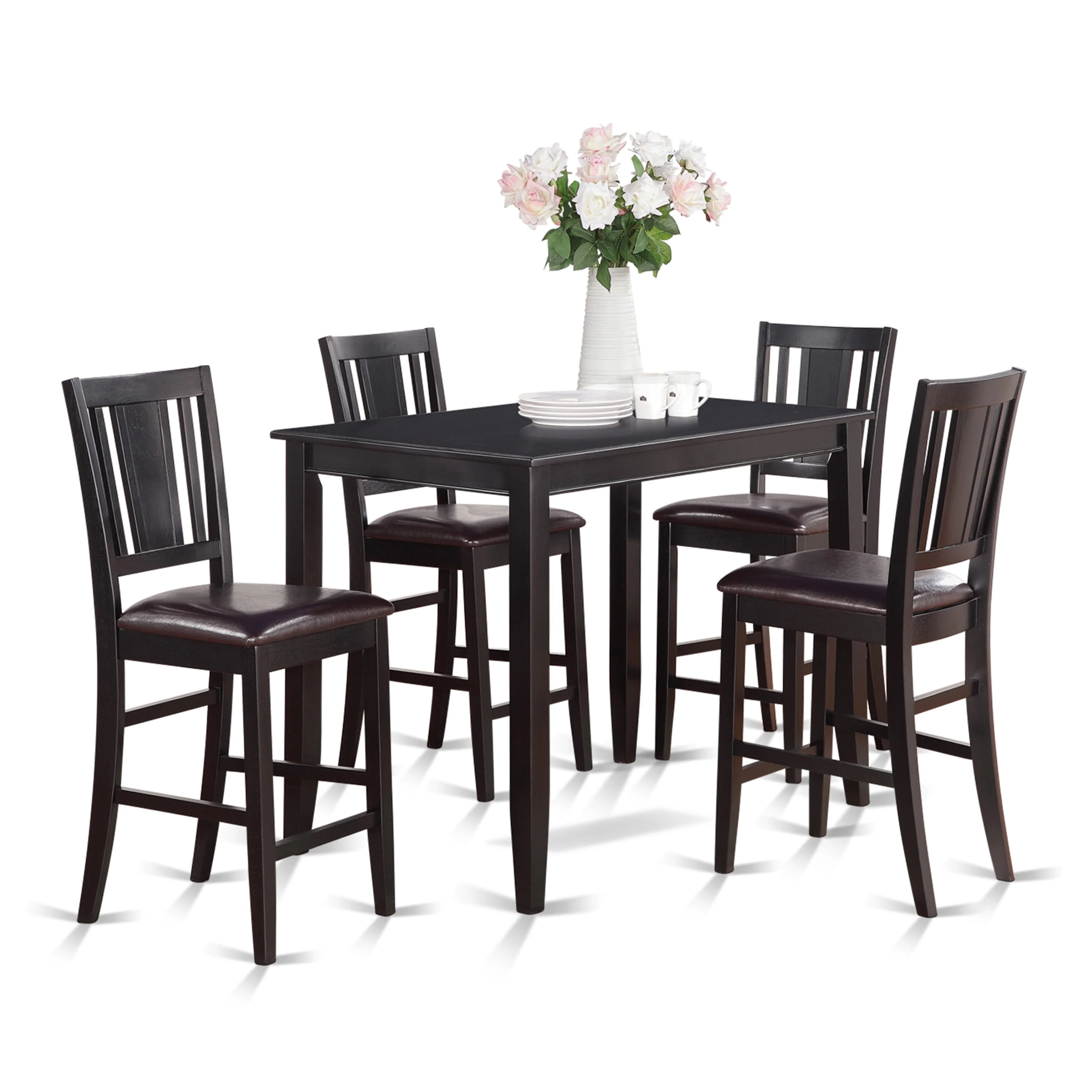 East West Furniture Kitchen Counter Set- a Rectangle Dining Table and 4 Dining Chairs, Black (Seat Options)