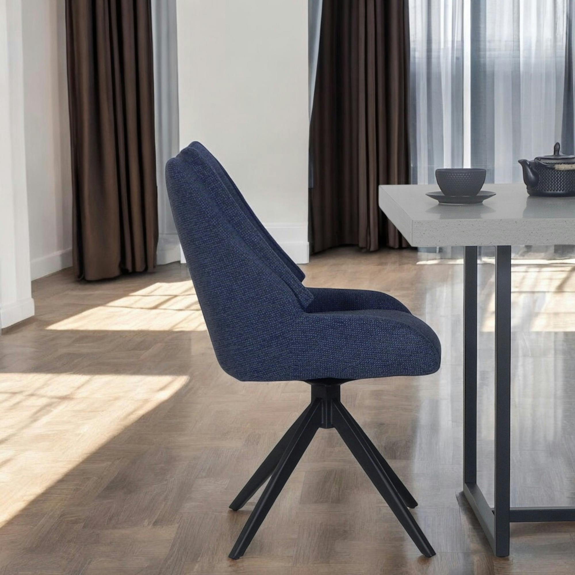 Chaise bleu nuit pivotante en velours texturé (lot de 2) IENA