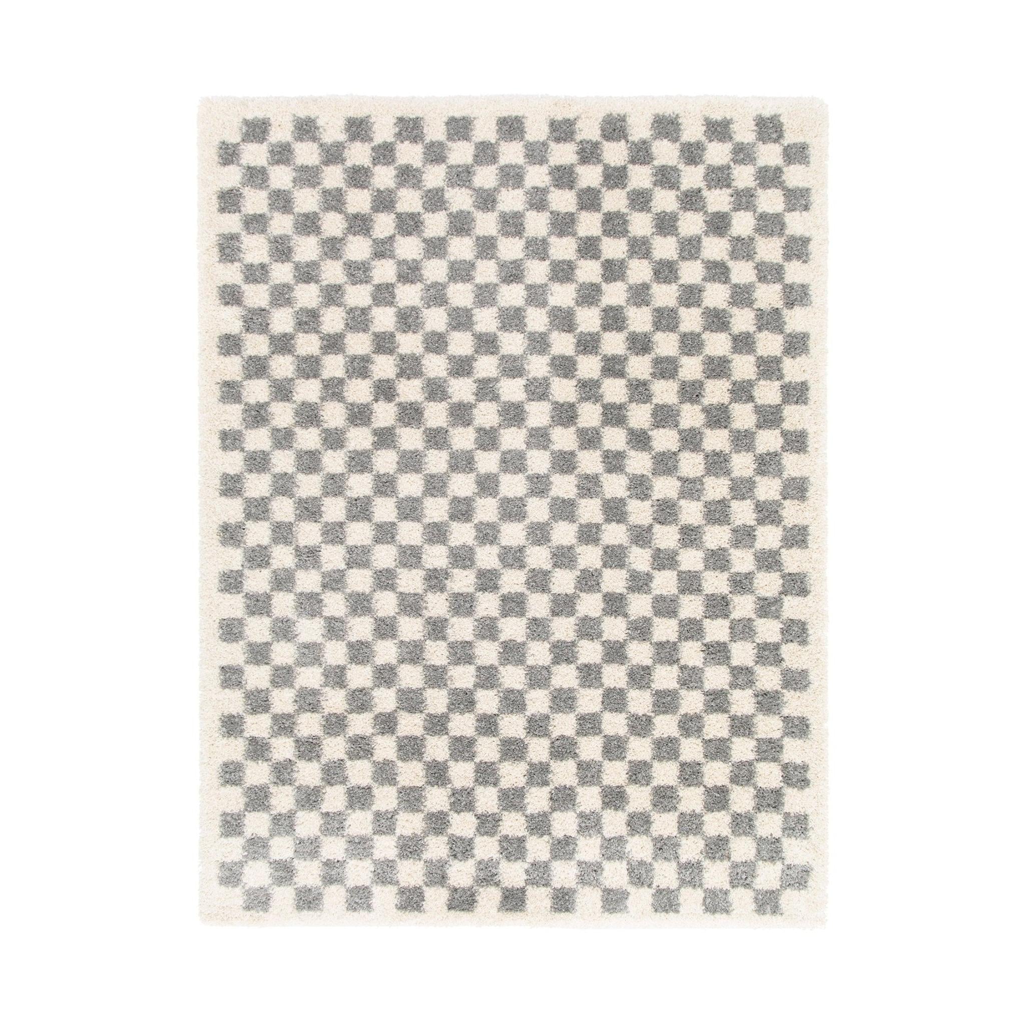 AFK Living vloerkleed Checkers - shaggy - grijs - 80 x 150 cm