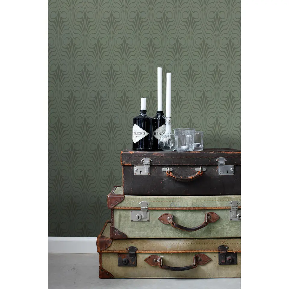 ESTAhome behang grafische vorm vergrijsd groen - 50 x 900 cm