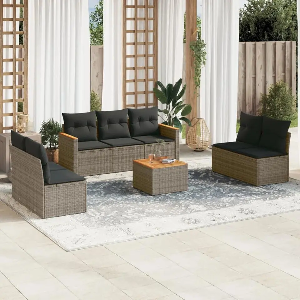 vidaXL 8-delige Loungeset met kussens - hout armsteun & salontafel - Grijs