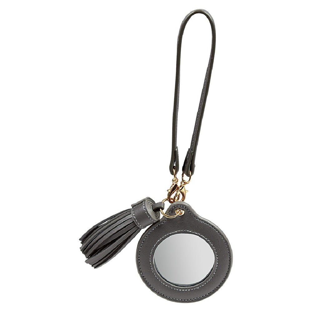 Porte-clé miroir avec pompon gris ou beige