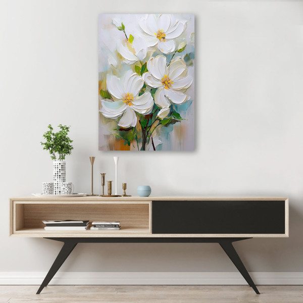 Feeby Obraz na płótnie, Białe Malowane Kwiaty Natura 40x60