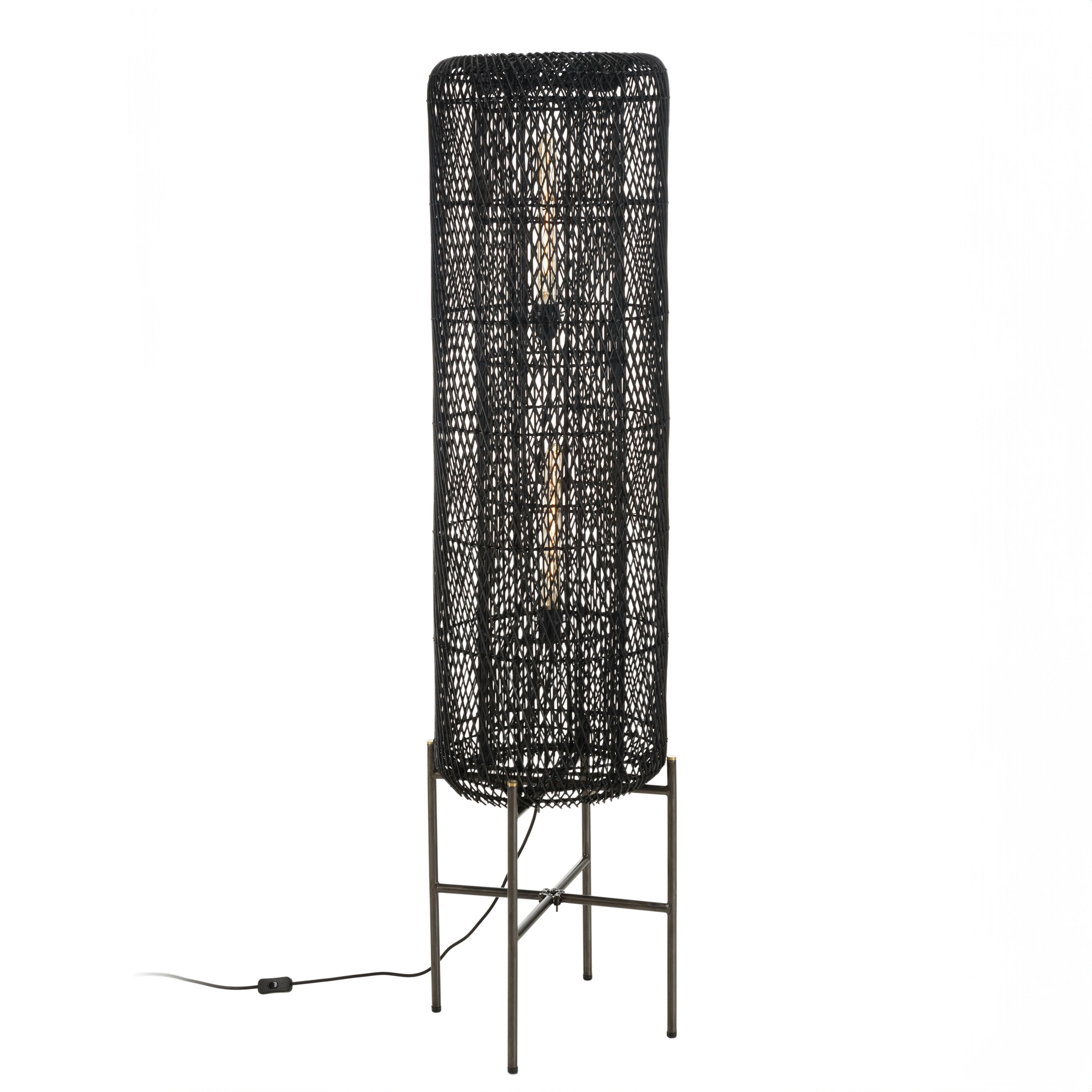 Lampadaire 39x39cm rotin couleur noire pieds acier FOLELLI