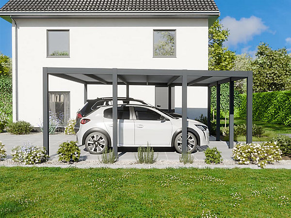 Carport aluminium CARLTON 570 x 550 cm - 2 Voitures - 31,35m2 - Gris anthracite