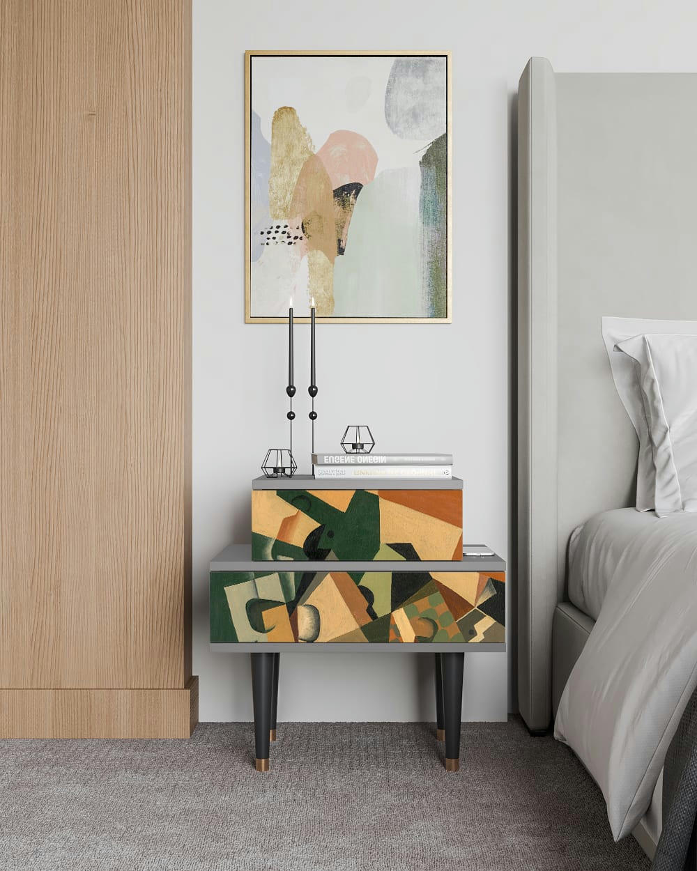 GLASS AND CHECKERBOARD BY JUAN GRIS - Table de chevet multicolore 2 tiroirs L 58 cm