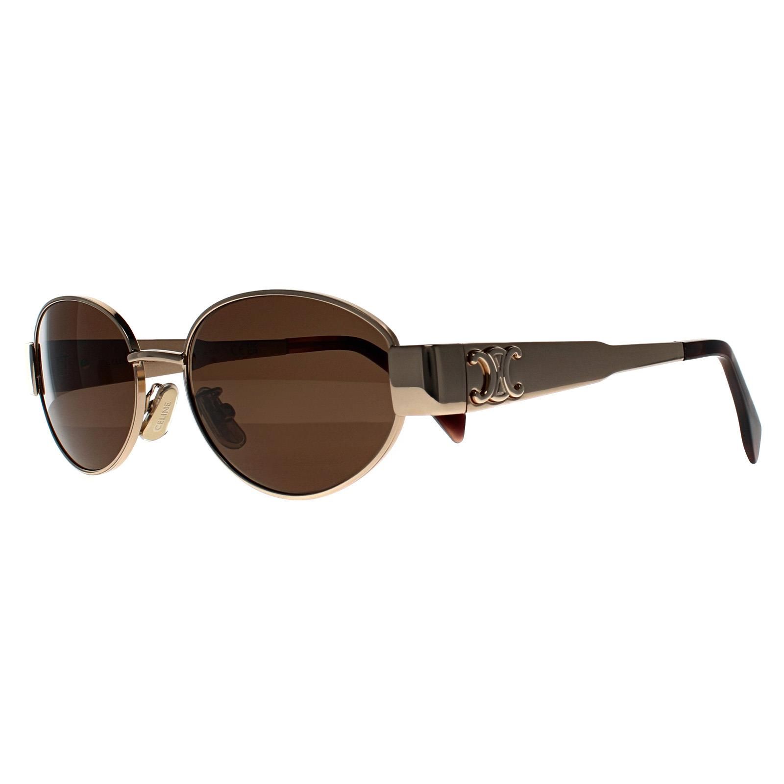 Celine Oval Shiny Yellow Gold Brown Silver Mirror CL40235U Metal Triomphe