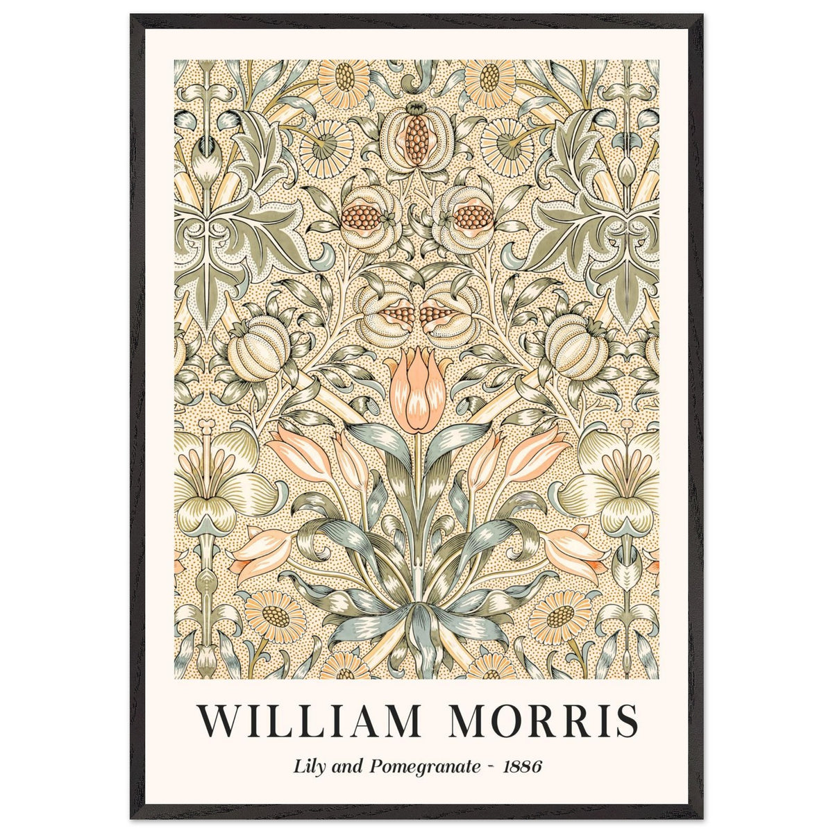 Artfulprints Poster met Lijst William Morris - Lily and pomegranate 1886  - 70x100 cm - Groen
