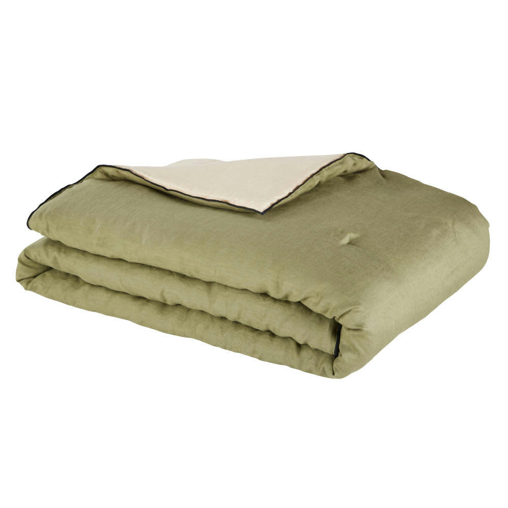 - Boutis en lin lavé vert kaki 100x200