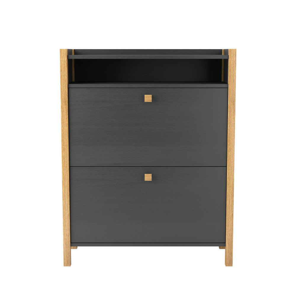 HANNOVER - Meuble à chaussures en bois 2 portes gris foncé