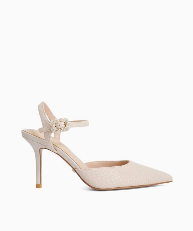 Channel Blush - Wide Fit Buckle Detail Embellished Heeled Courts