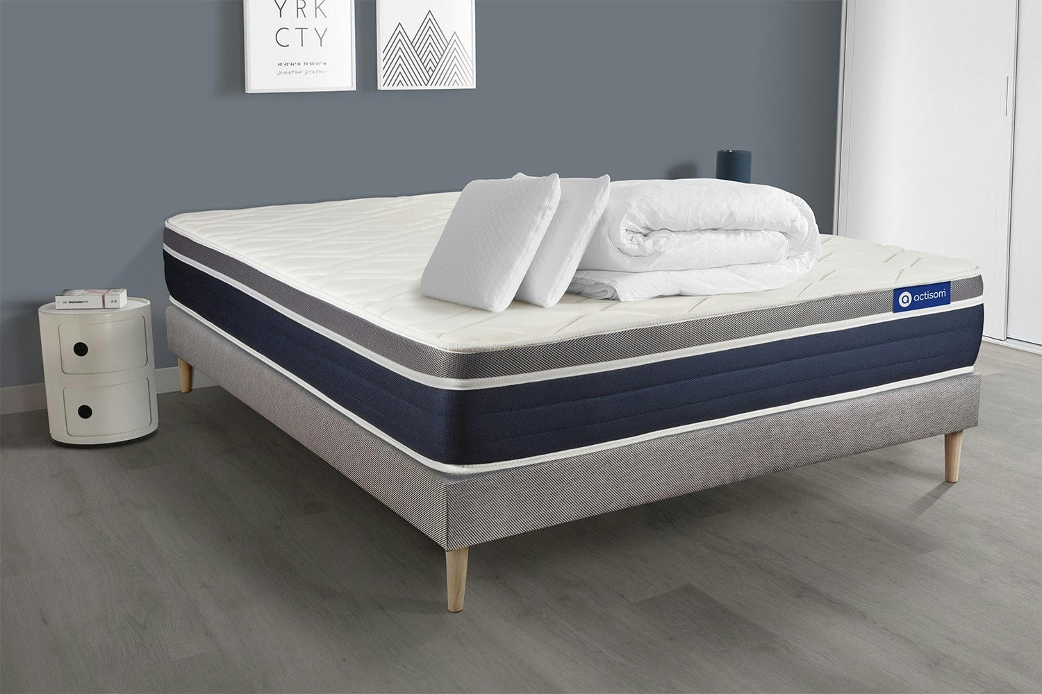 ACTIFLEX CONFORT - Pack prêt à dormir 180x200 cm sommier kit gris