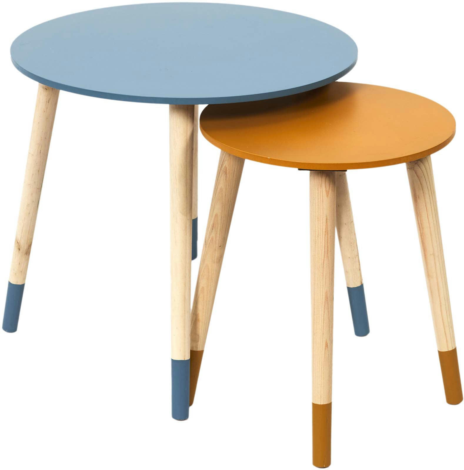 - Tables d'appoint gigognes bicolores bleu jaune - Lot de 2