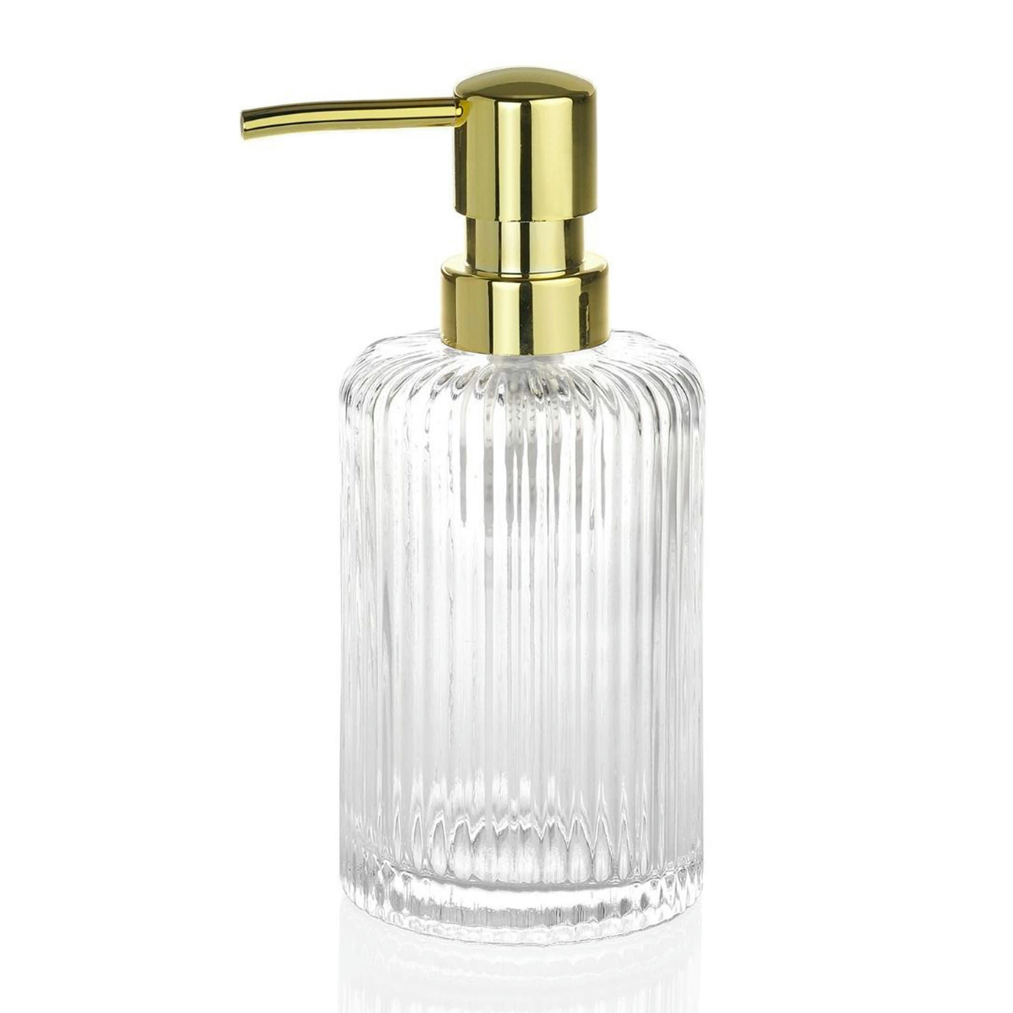 - Distributeur de savon en verre strillé et poussoir doré